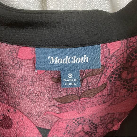 ModCloth Red&Black Retro Goddess Romance Long Sleeve Dress Sz.8 - Picture 8 of 16